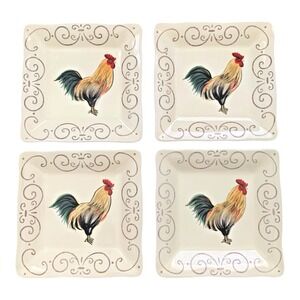 Mikasa Gourmet Basics Brava Rooster Square‎ Appetizer Plates Set of 4 Unisex